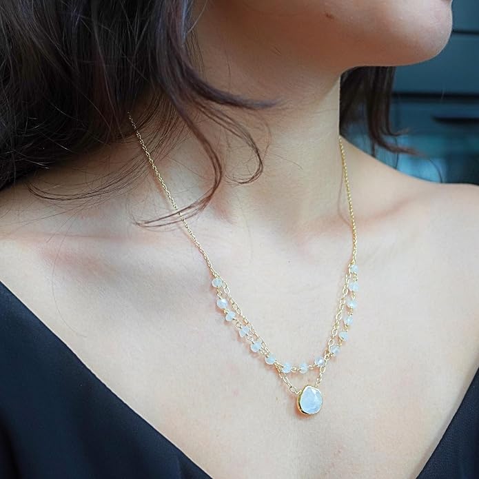 Layering Necklace for Women, Premium Layered Gold Healing Crytsal Necklaces - Tarnish Free 18K Gold Vermeil Certified S925 Classic Stack Necklace Gold Jewelry for Women - Mothers Day Gifts for Mom Wife