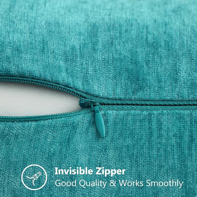 decorUhome Soft Chenille Throw Pillow Covers 18x18 Set of 2 Turquoise | Fall Textured Decorative Throw Pillow Cases Stitched Edge Modern Farmhouse Luxury Boho Velvet for Couch Sofa Bed Home Decor