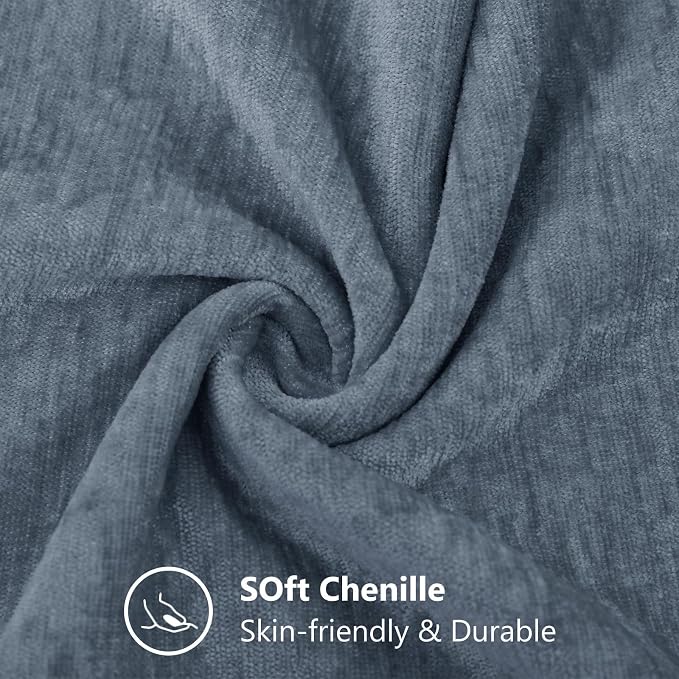 decorUhome Soft Chenille Haze Blue Throw Pillow Covers 24X24 Set of 2 | Decorative Fall Couch Pillow Covers Solid Dyed Accent Modern Euro Sham Farmhouse Neutral Square Pillow Cases for Sofa