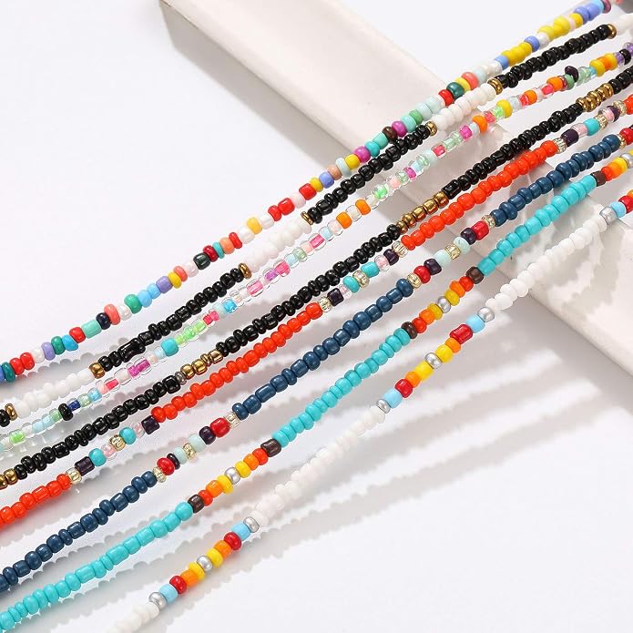 XIJIN Large Beaded Anklets Set Handmade Plus Size Colorful Beads Anklet for Women Foot Ankle Bracelet 9-11 inches