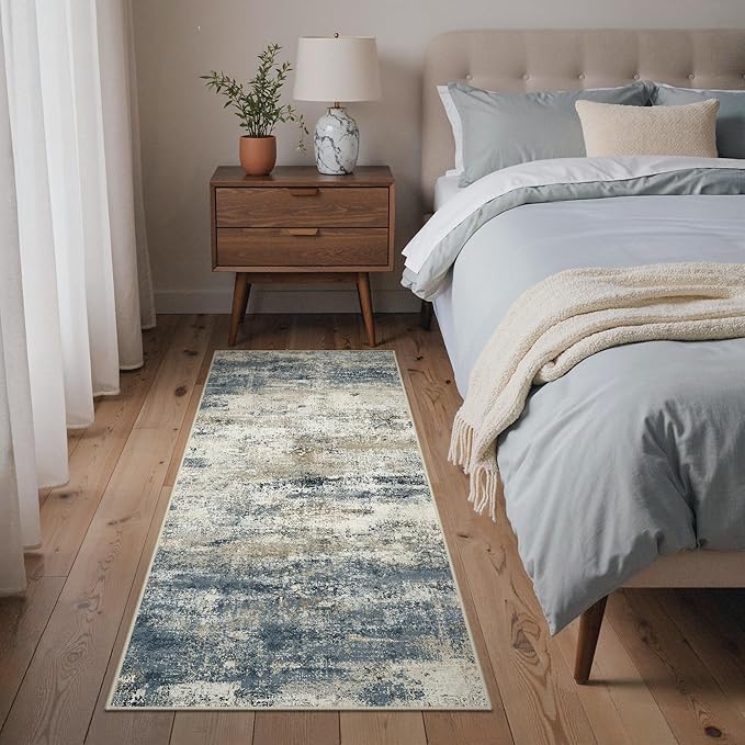 GENIMO Runner Rug Non Slip 2x6, Washable Rug Runner for Hallways Kitchen, Abstract Modern Kitchen Rugs, Low Pile Lightweight Carpet Runners for Entryway, Bedroom, Laundry, Navy Blue