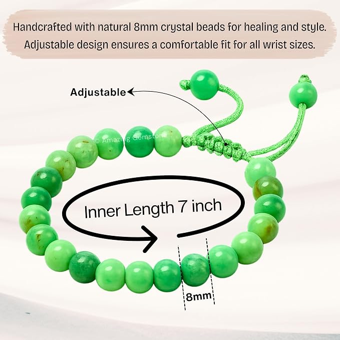 Amazing Gemstone Chrysoprase Premium Bracelet, Gifts for Men & Women - Protection Healing Crystal Bracelet - 8mm Gemstone Beaded Adjustable Bracelet, Pulseras para Hombres Mujer Stocking Stuffers