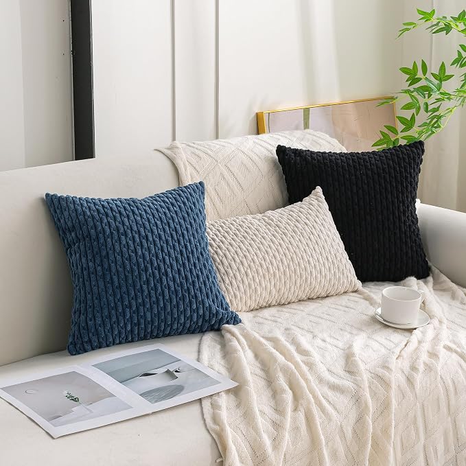 Set of 4 Blue Decorative Throw Pillow Covers 20x20 Inch Corduroy Pillow Covers for Bed Couch Sofa Living Room Soft Square Cushion Cases