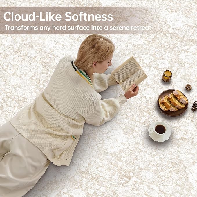 Sasttie 8x10 Area Rugs, Ultra-Soft Washable Rug, Low Pile Foldable Thin Carpets with Non-Slip Backing, Skin-Friendly Stain Resistant Carpet for Living Room, Bedroom, Kitchen, Dorm, 8x10, Cream