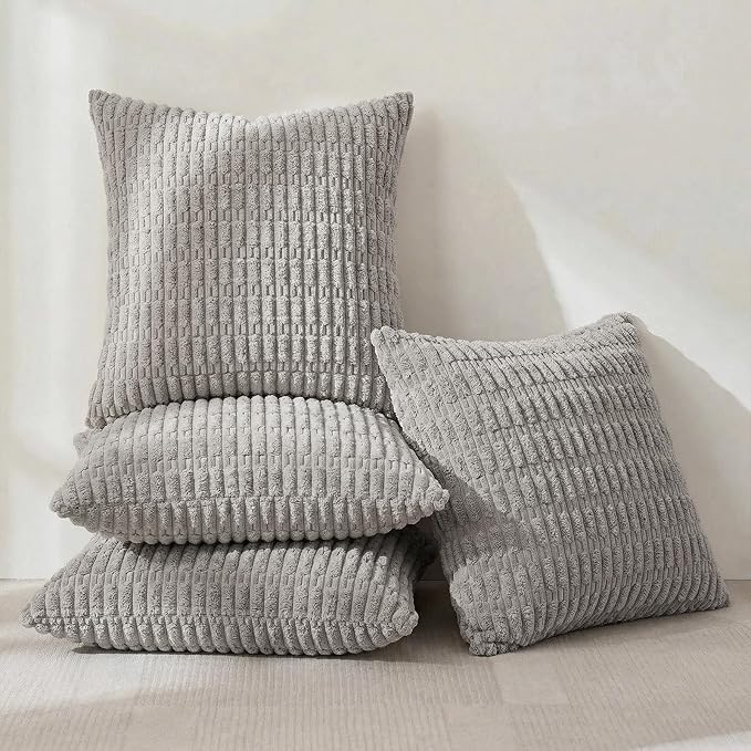 Fancy Homi 4 Packs Decorative Throw Pillow Covers for Living Room Couch Bed, Modern Farmhouse Boho Home Décor Accent Cushion Case, 16" x 16", Gray
