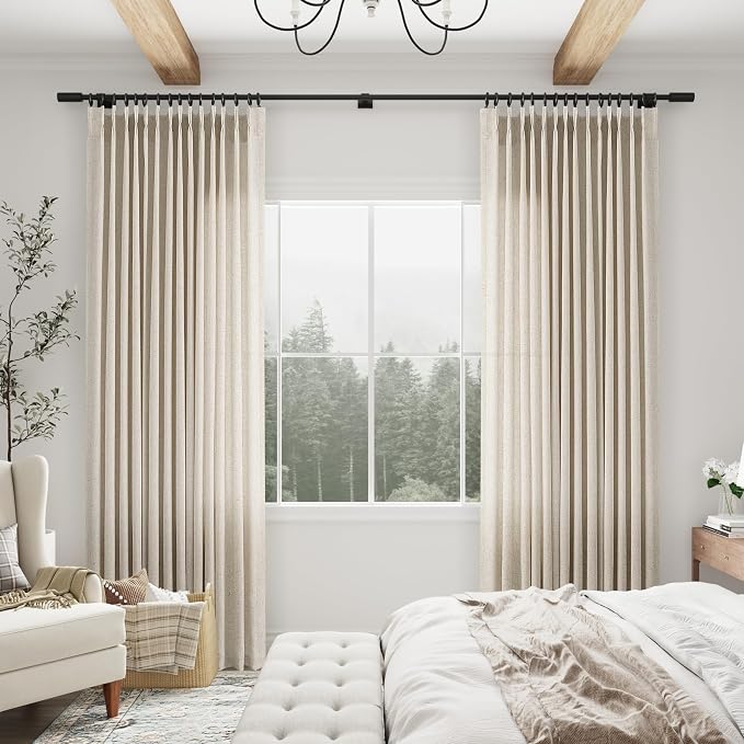 Aersas Warm Beige Pinch Pleated Linen Extra Long Curtains 120 Inches for Living Room Sheer Flax Privacy Protection Back Tab Rod Pocket Window Drapes 2 Panels Set for Dining Room Cottage, 40x120