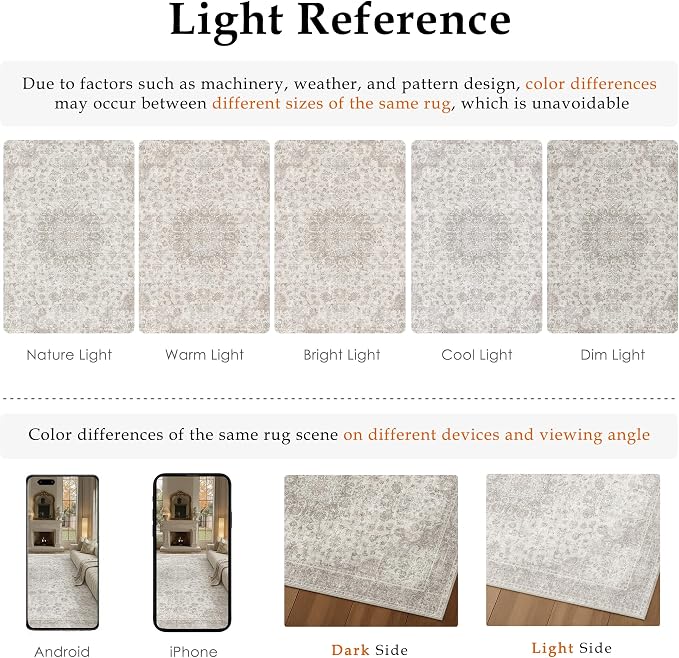 PureCozy 3x5 Washable Small Area Rug Neutral Beige Vintage Floral | Non Slip, Soft Low Pile, Indoor Carpet for Entryway, Kitchen, Bathroom, Farmhouse Decor