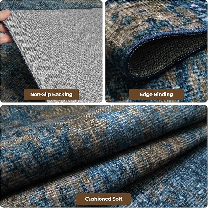 Blue Washable Rugs 8x10 Area Rugs for Living Room,Bedroom,Dining Room-Neutral Modern Abstract Rugs with Non Slip Backing,Large Soft Carpet for High-Traffic Areas Nursery Farmhouse Home Office