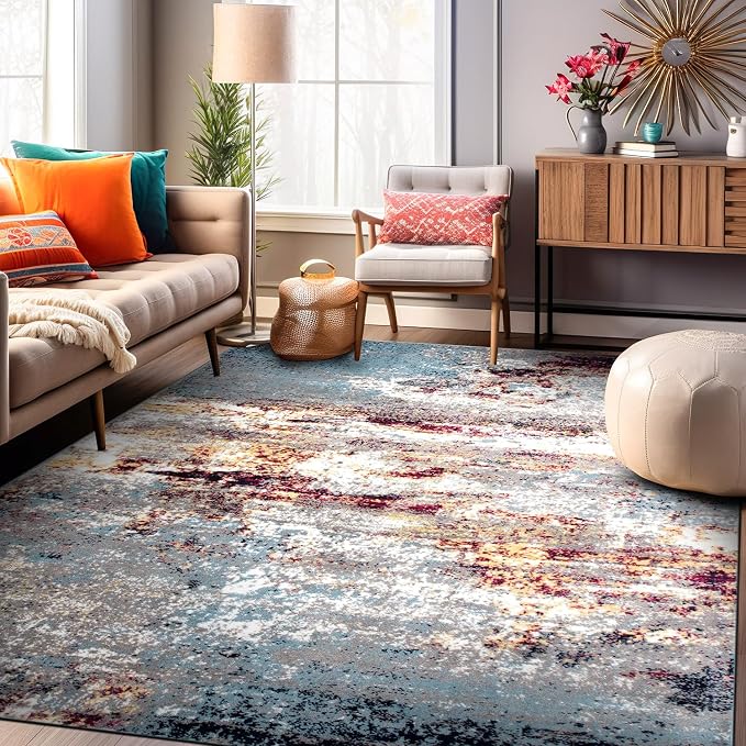 Rugshop Watercolor Distressed Modern Bohemian Area Rug Multi 5' x 7'