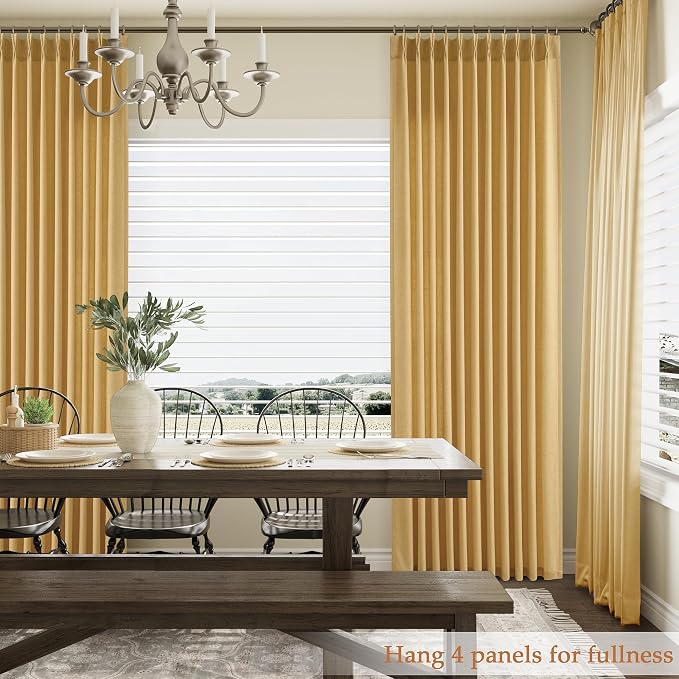 Aersas Gold Yellow Pinch Pleated Linen Curtains 102 Inch Length 2 Panels for Living Room Bedroom Semi Sheer Window Curtain Boho Neutral Back Tab Pinch Pleat Drape with Hooks 40x102