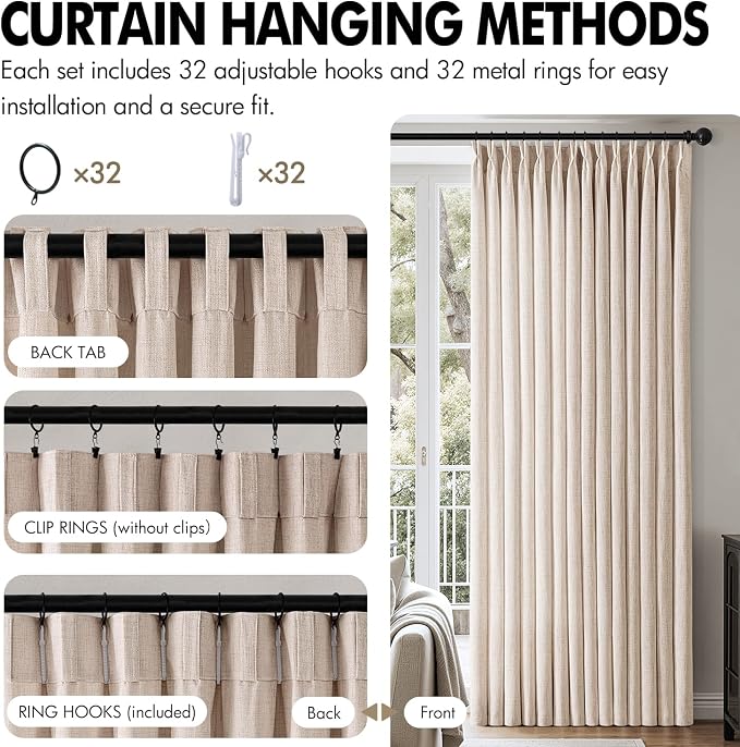 MIULEE Pinch Pleated Thick Linen Curtains 84 Inch Long 4 Panels Set Back Tab Memory Trained Pinch Pleat Semi Sheer Light Filtering Privacy Curtains Let Light in Window Drapes for Living Room Bedroom