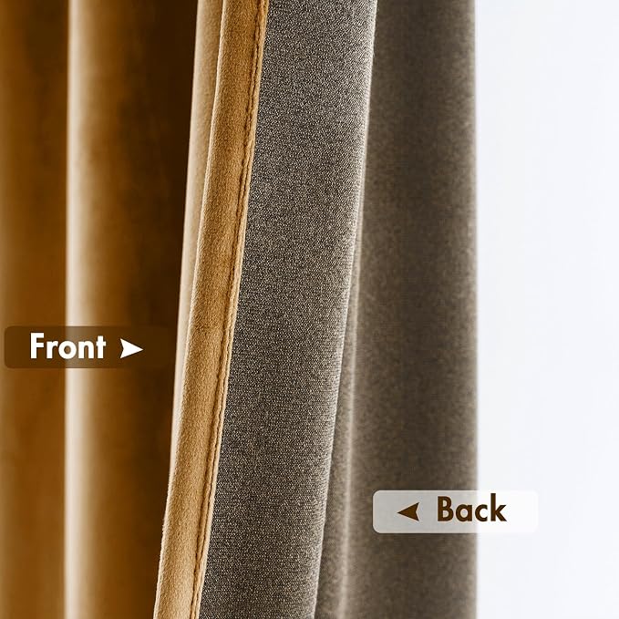 MIULEE Golden Brown Blackout Velvet Curtains Drapes 63 Inch Long 52"x63" | Luxurious Bedroom Living Room Decor, Room Darkening, Thermal Insulated, Rod Pocket Design, Super Soft Fabric