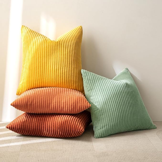 MIULEE Decorative Throw Pillow Covers 20x20 Inch Set of 4, Vibrant Cushion Covers Vintage Retro Fall Home Decor, Mix and Match Color Clash Design for Sofa Couch Bed Living Room Yellow Rust Green