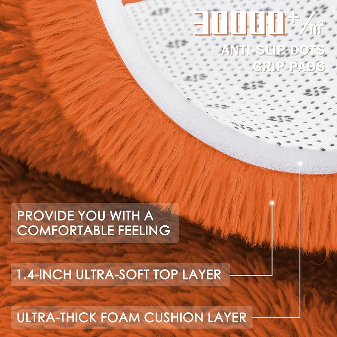 OLANLY Orange Round Rugs for Bedroom - Machine Washable, 3 ft Circle Area Rugs for Living Room, Soft and Fluffy Shaggy Carpet for Teen Girl and Boys, Nursery Rooms, Dorms, Home Decor Aesthetic