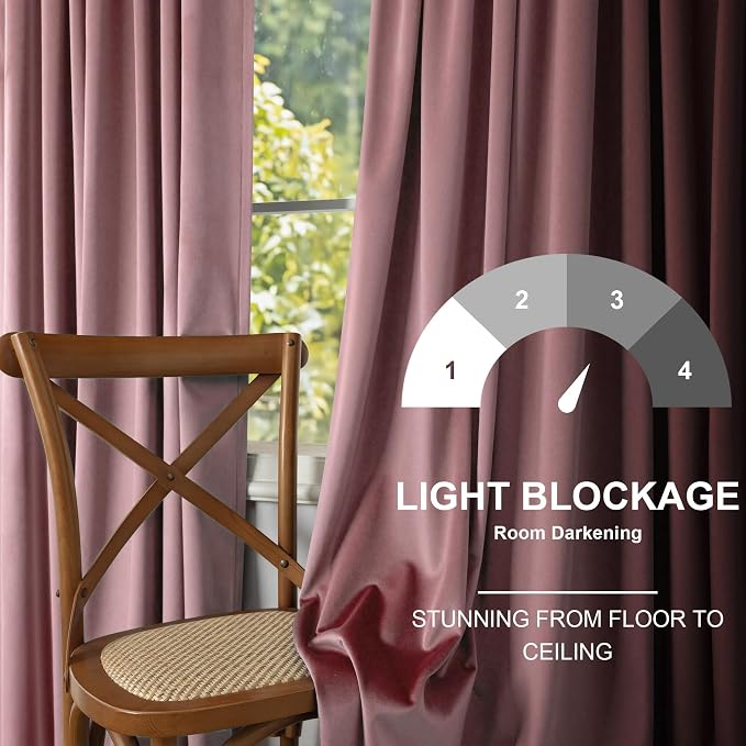 Pink Velvet Curtains 108 Inches Long 2 Panels for Living Room Vintage Retro Elegant Home Decor Light Blocking Maroon Cinnamon Dusty Rose Drape for Kids Bedroom Girls Teen Toddler High Ceiling to Floor