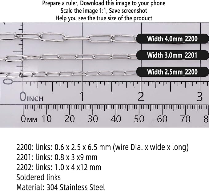 THREENEST 32.8-Feet Width 2.5mm Stainless Steel Paperclip Chains, Soldered Cable Long Craft Chain for Necklace Bracelet Earring Jewelry Making (2200-10M)