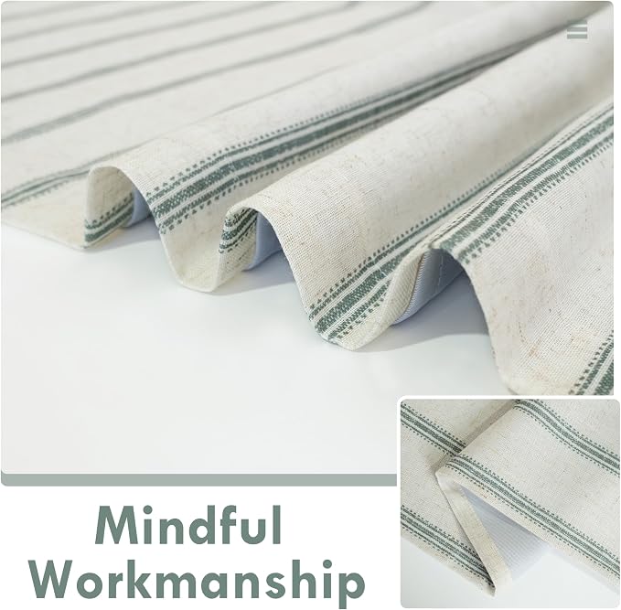 DriftAway Farmhouse Stripe Blackout Curtains, W52xL108, Loden Green | Blackout, Linen Texture, Stripe Pattern, Rod Pocket & Back Tab, Two Layers, Bedroom Living Room Use, Sound Reducing Design