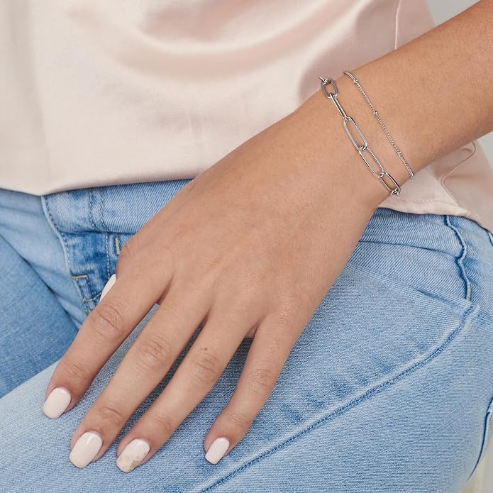 Dainty Gold Bracelets for Women, 14K Gold Plated Adjustable Layered Beads Bracelet Cute Evil Eye Oval Chain Pearl Bar Turtle Gold Bracelets for Women Jewelry