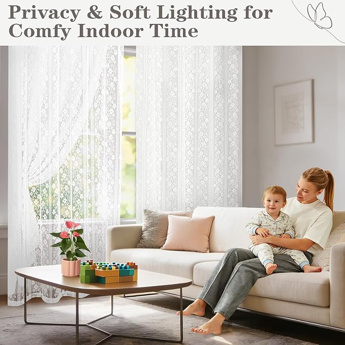 ASPMIZ White Blackout Curtains for Bedroom 84 inch Long, Double Layer Curtains for Living Room Light Blocking Grommet Drapes with Lace Overlay, Thermal Insulated Window Curtain Panels Set of 2, 52x84