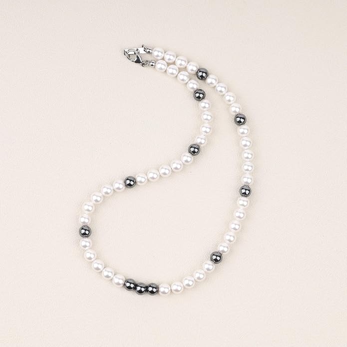 GAVU Men's Pearl Necklace, Pearl Jewelry Crystal Beaded Necklace for Men 20"/22"/24"/26"