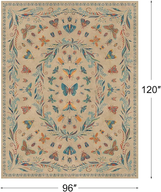 Washable Living Room Rug 8x10, Brown Blue Area Rugs for Bedroom Under Bed, Dining Room Under Kitchen Table, Kids Room, Playroom, Large Modern Boho Carpet, Ultra Soft Stain Resistant Colorful Decor