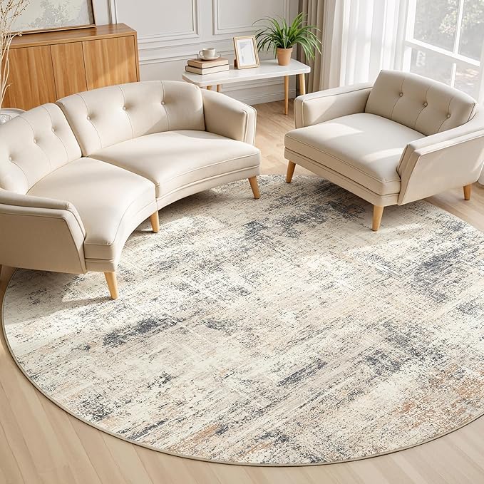 Lofus 8ft Area Rugs for Living Room, Gold Washable Area Rug with Non-Slip Backing,Soft Abstract Carpets for Bedroom Dining Room Home Office Indoor Nursery