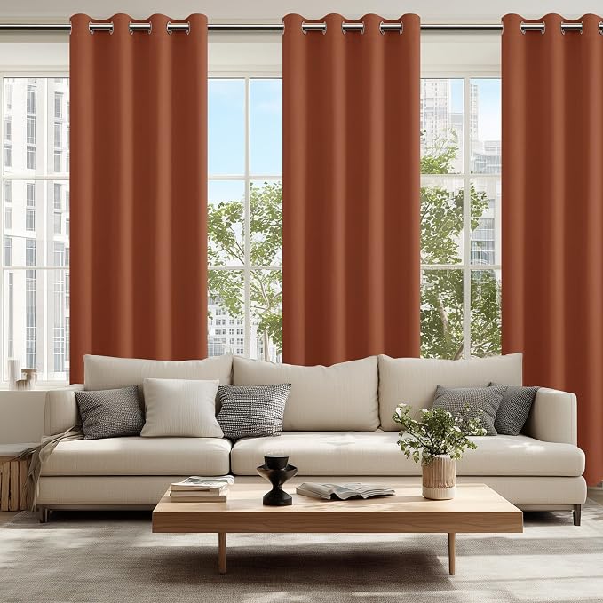Hiasan Fall Blackout Curtains for Bedroom Home Decor, 52 x 96 Inches Long - Thermal Insulated & Light Blocking Window Curtains for Living Room/Kids Room, 2 Drape Panels Sewn with Tiebacks, Burnt Ochre