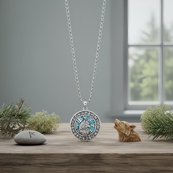 CRMAD Viking Owl/Raven Necklace Vintage Animal Totem Pendant Rune of Lune Jewelry Gift for Men and Women 24 in Chain