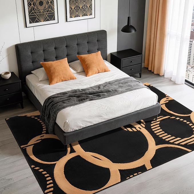 YIHOUSE Black and Gold Washable 5x7 Area Rugs for Living Room Non Slip | Modern 3D Textured Rug for Bedroom Entryway, High and Low Pile, Soft Carpet for Dining Room Playroom Home Office Decor