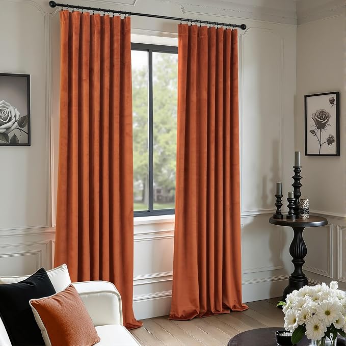 Terracotta Rust Curtains 96 Inches Long for Living Room Dining 2 Panel Back Tab Pocket Rustic Farmhouse Vintage Boho Velvet Curtain Blackout for Bedroom Funky Western Decor Terra Cotta Drape 96 Length