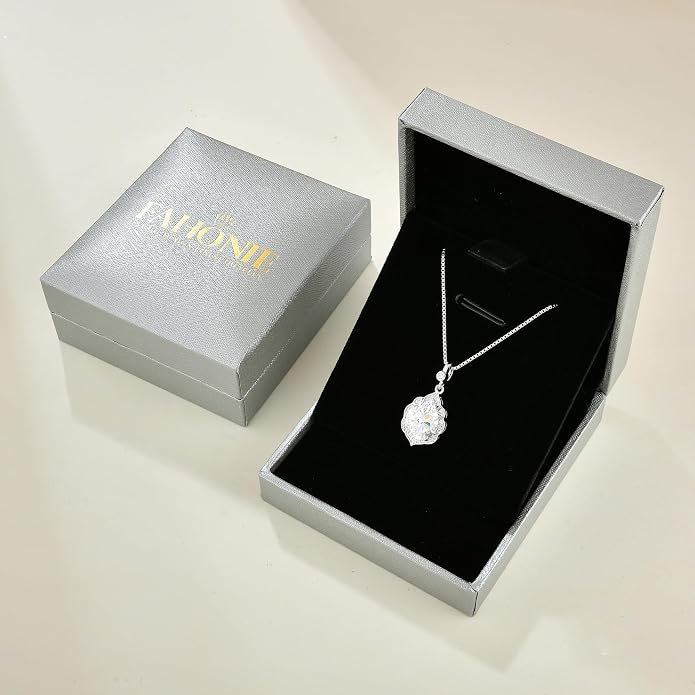 Fahonie Birthstone Necklace for Women 925 Sterling Silver Teardrop Gemstone Pendant Necklace Anniversary Birthday Christmas Cubic Zirconia Jewelry Gifts for Women Mom