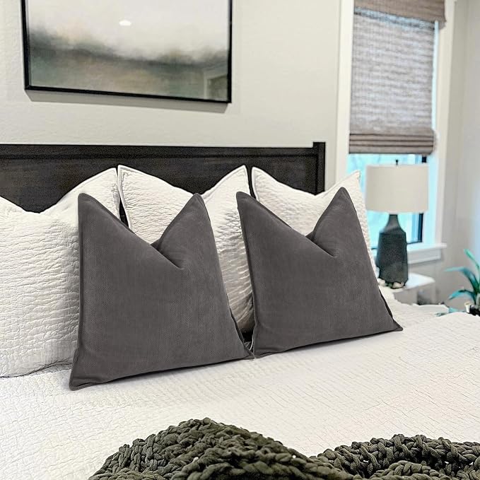 ZWJD Rustic Gray Pillow Covers 12x20 Set of 2 Chenille Throw Pillow Covers with Elegant Design Soft and Luxurious Decorative Throw Pillows for Couch, Bed, and Home Decor