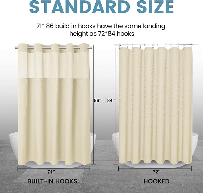 EUTXL Heavyweight Ivory Long Hotel Shower Curtain with Detachable Liner - 256GSM Waffle Textured,Hotel Grade,Spa Like Bath Curtain,71W x 86H
