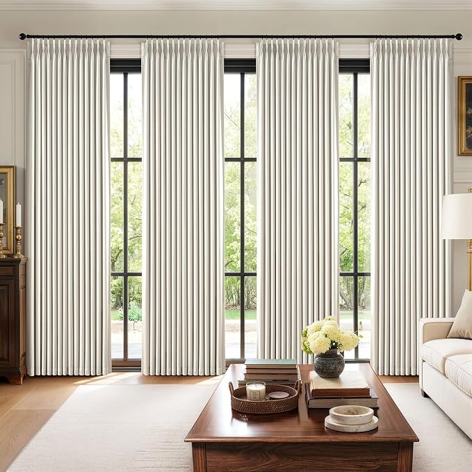 MIULEE Pinch Pleated 100% Blackout Curtains 40"x96" Beige White 4 Panel Set | Thick Linen, Memory Trained Pleat, Back Tab Double Layer Drapes, Thermal Insulated, Curtain for Bedroom Living Room Darkening