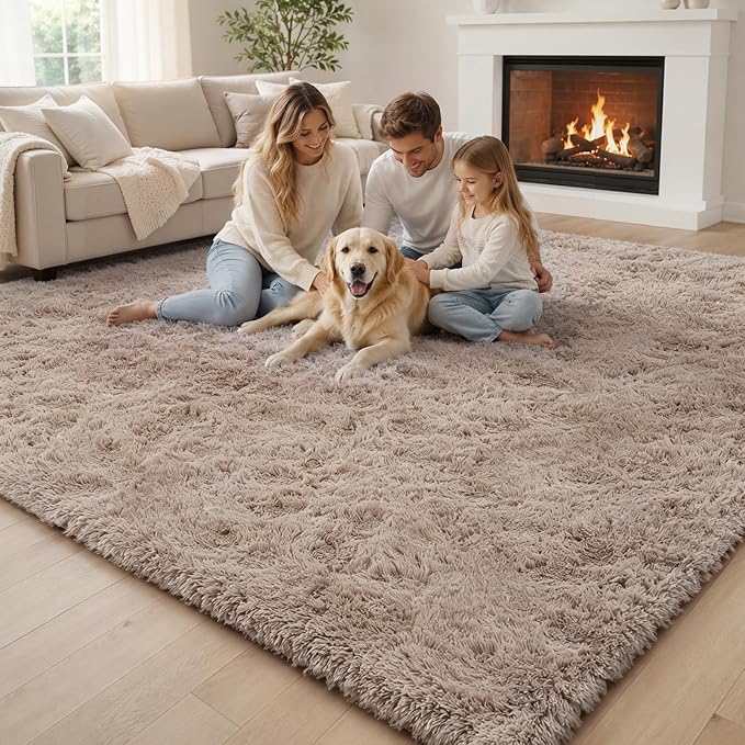 Rugs for Living Room 6x9, Alfombras para Salas Shag Large Plush Soft Area Rug, Shaggy Carpets for Bedroom, Home Decor Aesthetic(Beige, 6 x 9)