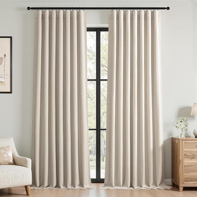 Topfinel 92 Inch Long Oatmeal Blackout Curtains, Full Light Blocking Energy Efficient Earthy Oatmeal Pinch Pleated Back Tab Panels for Bed Room Living Room Boho Style Window Drapes 52" W*92" L