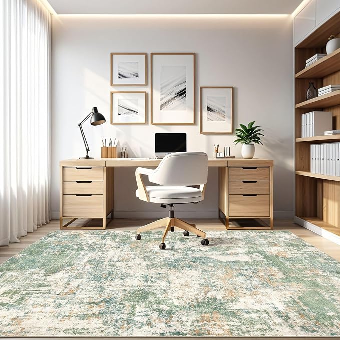6x9 Area Rugs Living Room: Washable Large Abstract Soft Green Rug Stain Resistant Indoor Floor Non-Slip Accent Carpet for Men Modern Home Enthusiasts Aged 25-45 - Bedroom Office Playroom