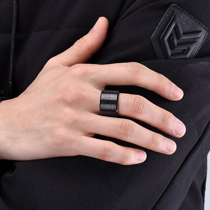 King Will Tungsten Men's Wedding Ring - Available in 6mm to 10mm, Black/Silver, Matte Finish, Beveled Polished Edge, Comfort Fit