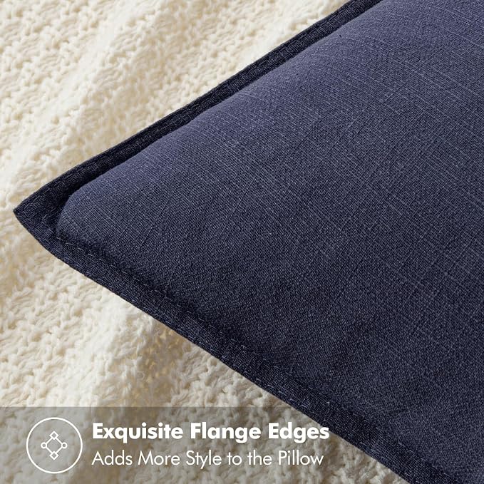 MIULEE Decorative Linen Pillow Covers 20x20 Inch Navy | Boho Farmhouse Neutral Couch Throw Pillows for Bed, Pack of 2 Accent Coastal Modern Pillowcases, Sofa Livingroom Home Decor