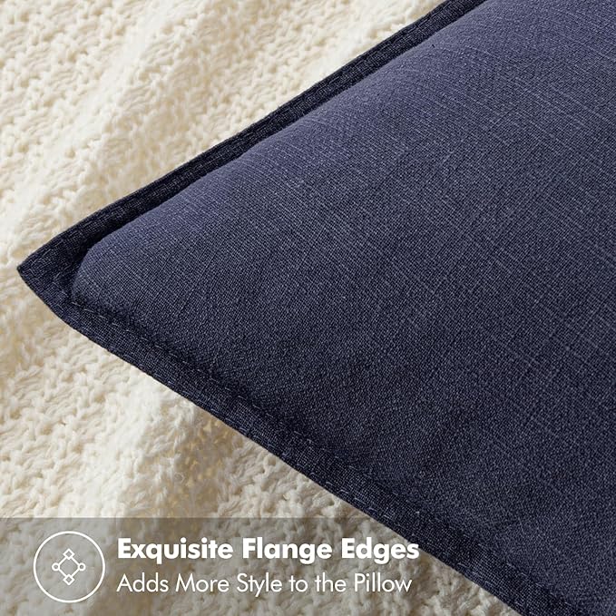 MIULEE Decorative Linen Pillow Covers 18x18 Inch Navy | Boho Farmhouse Neutral Couch Throw Pillows for Bed, Pack of 2 Accent Coastal Modern Pillowcases, Sofa Livingroom Home Decor