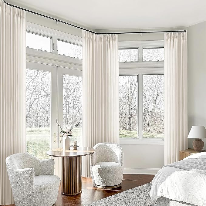 100 Inch Extra Long Pinch Pleated Linen Curtains Privacy Semi Sheer | Cream Ivory, Memory Trained, Custom Drapes, Neutral Elegant, Track Curtains, for Living Room Dining, Back Tab, 1 Panel