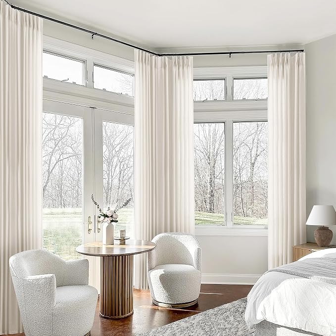 Cream 92 Inch Floor to Ceiling Curtains Pinch Pleat Linen Semi Sheer | Light Filtering, Ivory, Memory Trained, Custom Curtain, for Bedroom Dining Living Room, Pleated Drapes, Hooks Rings, 1 Panel