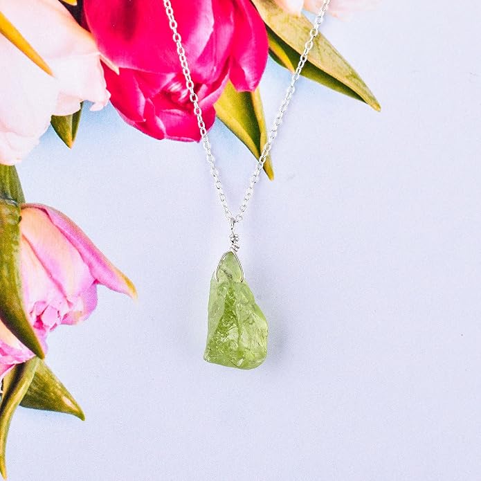 Natural Raw Crystal Rough Gemstone Pendant Necklace For Women, Chakra Healing Stones, Birthstone Jewelry, Rhodium Plated 925 Sterling Silver Chain 18 inch, Birthday Gift