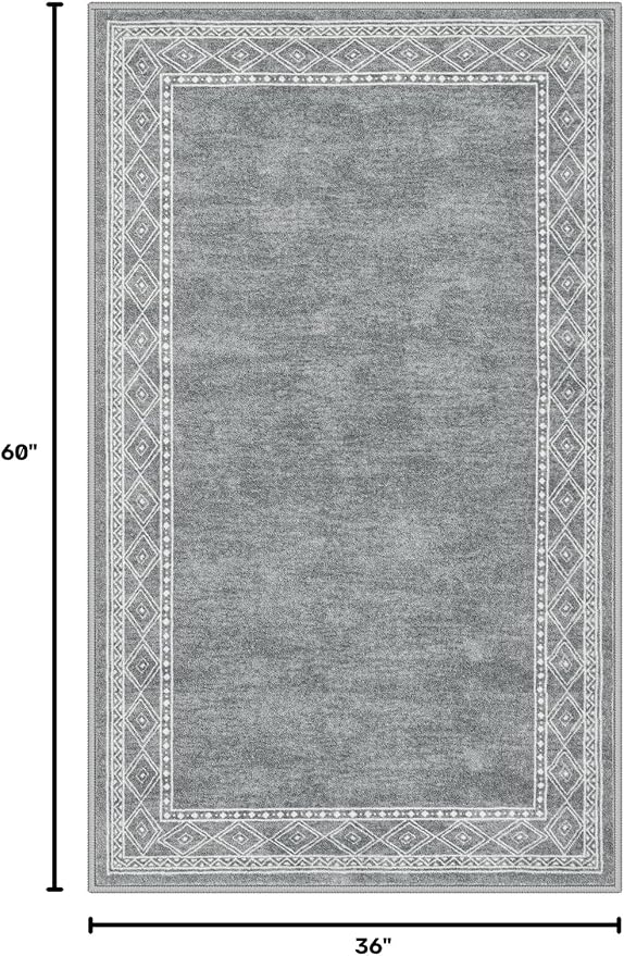 Lahome Modern Bordered Machine Washable Rug, Ultra-Thin 3x5 Rugs for Entryway Bedroom, Non-Slip Stain Resistant Small Carpet for Laundry Entrance (3'x5',Grey)