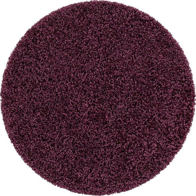 Unique Loom Solid Shag Collection Area Rug (3' 3" Round, Eggplant Purple)
