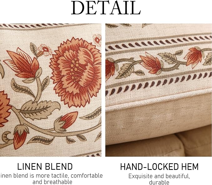 ISAENNE Designer Vintage French Linen Throw Pillow Cover,20"x12"-Albano C | Elegant Rectangle Pillow Cover,Concealed Zipper Design,Floral Pattern,Sofas,Bedroom,Living Room,Lounge Chairs,Decor