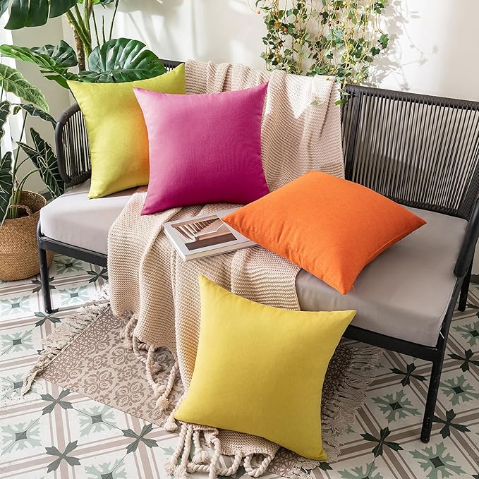 MIULEE Pack of 2 Decorative Outdoor Solid Waterproof Throw Pillow Covers Faux Linen Garden Farmhouse Cushion Cases for Patio Tent Balcony Couch Sofa 16x16 Inch Hot Pink