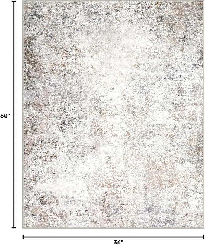 Srugn Washable Rugs 3x5 Area Rugs for Living Room,Bedroom- Non Slip Vintage Entryway Rug for Indoor Entry,Kitchen,Bathroom,Kids Girls Room,Home,Office,Beige Grey