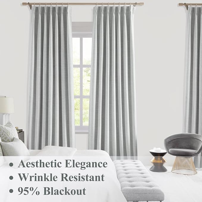 WEST LAKE Silver Grey Pinch Pleated 95% Blackout Window Curtain Panels | Triple Weave Textured Heavy Chenille Room Darkening Drapes,French Pleat Bedroom Window Treatment,Back Tabs,40"Wx84"Lx2