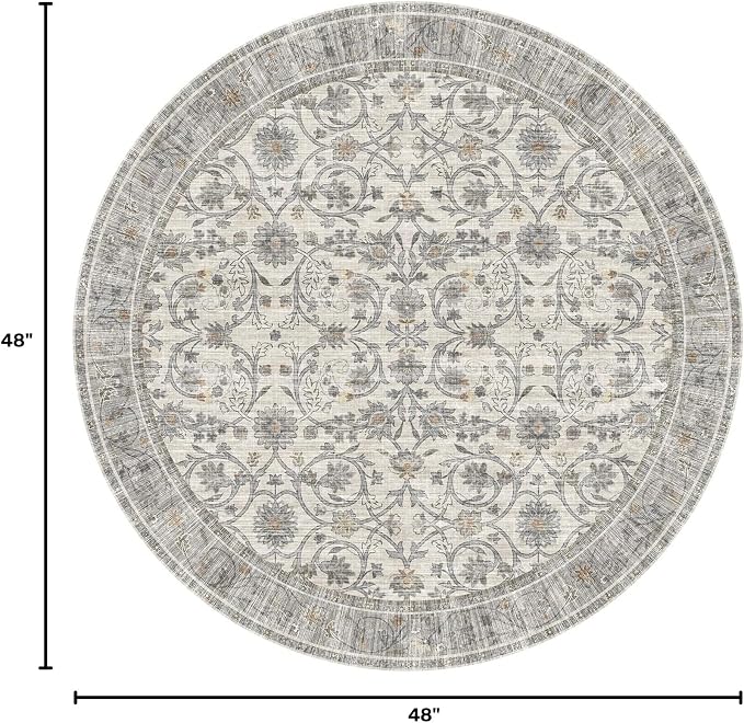 Machine Washable Rugs for Living Room: 4x4 Area Rugs for Bedroom Ultra Soft Non-Slip Low Pile Vintage Boho Large Carpet for High-Traffic Dining Room - Farmhouse Decor